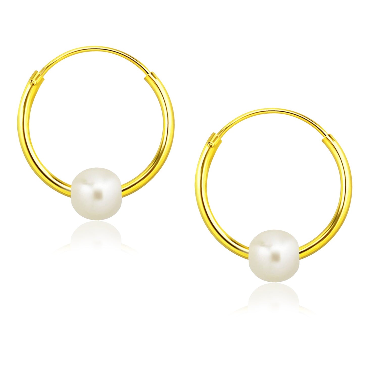 Simulated Pearl Hoop Earrings - Pair - 18k Gold Plated 925 Sterling Silver