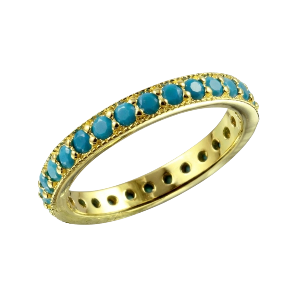 Turquoise Bead Lined Eternity Ring - Gold Plated 925 Sterling Silver