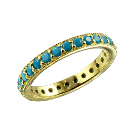 Turquoise Bead Lined Eternity Ring - Gold Plated 925 Sterling Silver