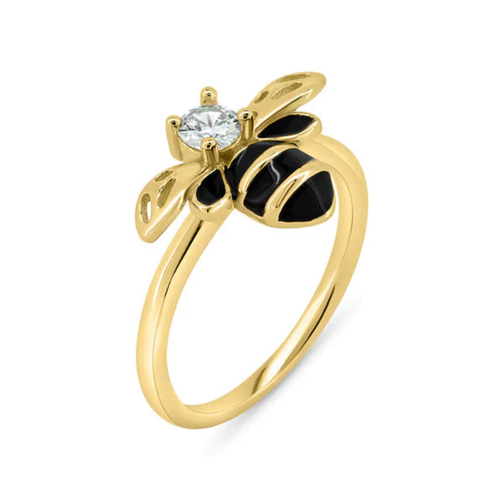 CZ Crystal Bee Ring - Gold Plated 925 Sterling Silver