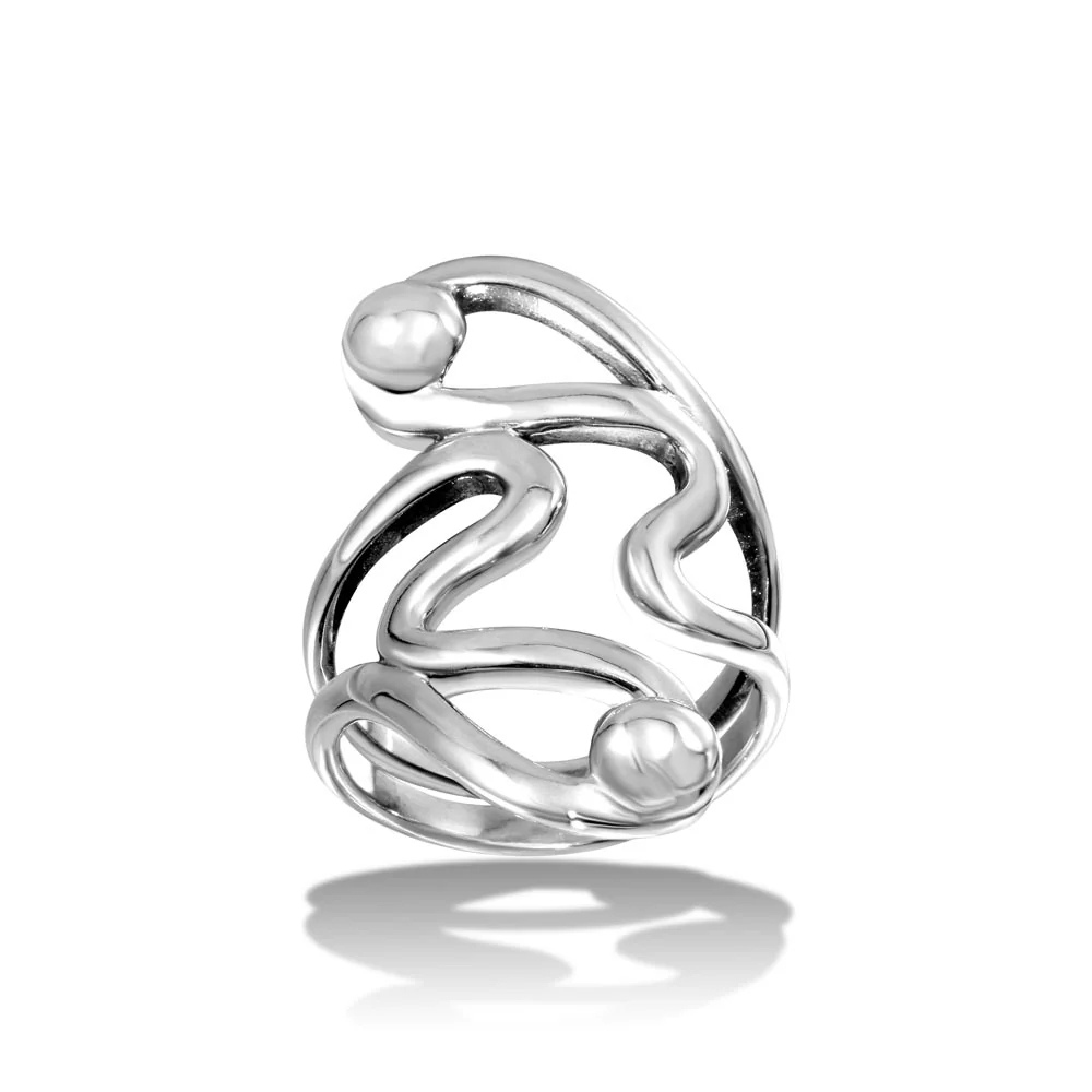 Oval Abstract Ball Wrap Statement Ring - 925 Sterling Silver
