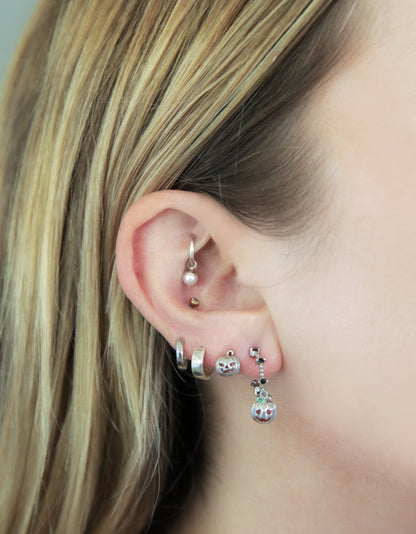Black Crystal Lined Dangling Pumpkin Hoop Earrings - Pair