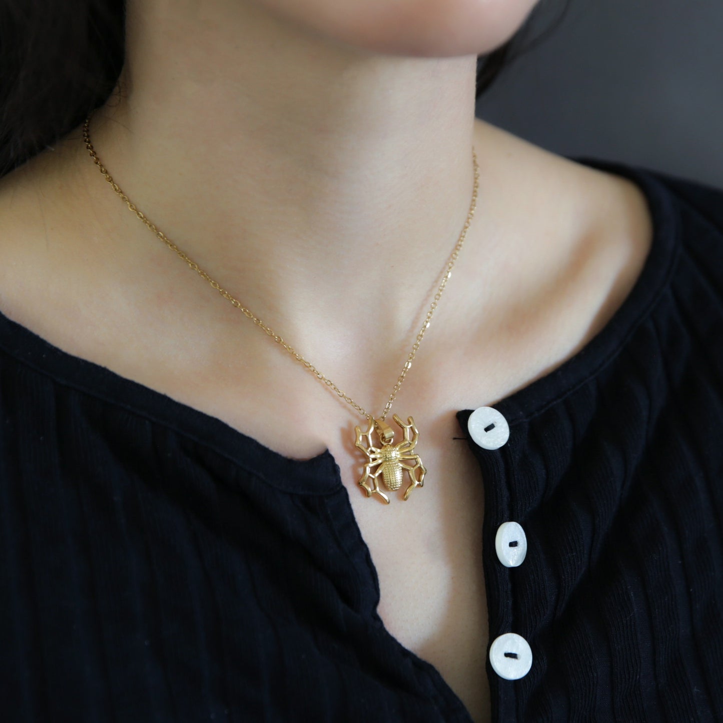 Spider Pendant Necklace - Stainless Steel