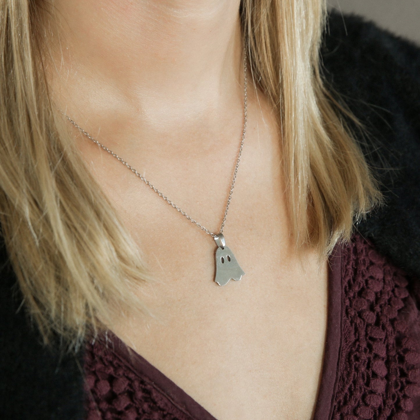 Ghost Pendant Necklace - Stainless Steel