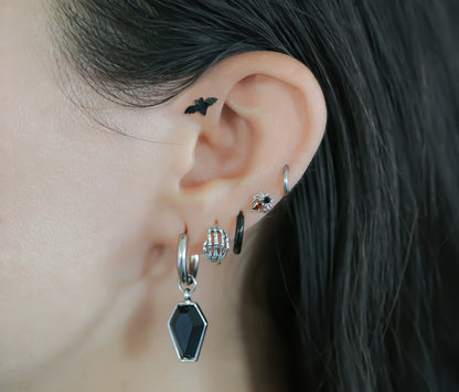CZ Crystal Coffin Dangling Huggie Hoop Earrings - Pair - 316L Stainless Steel