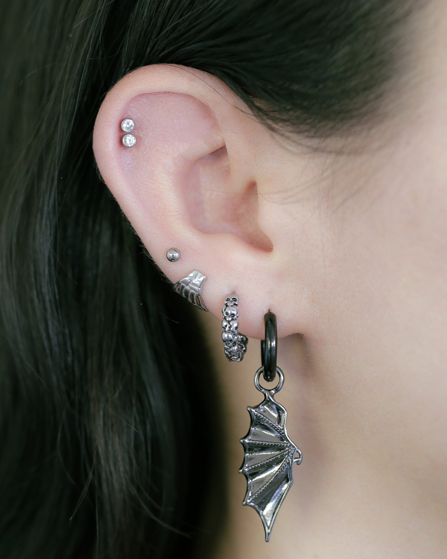 Skull Lined Huggie Hoop Earrings - Pair - 316 Stainless Steel