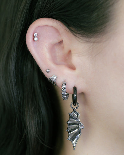 Skull Lined Huggie Hoop Earrings - Pair - 316 Stainless Steel
