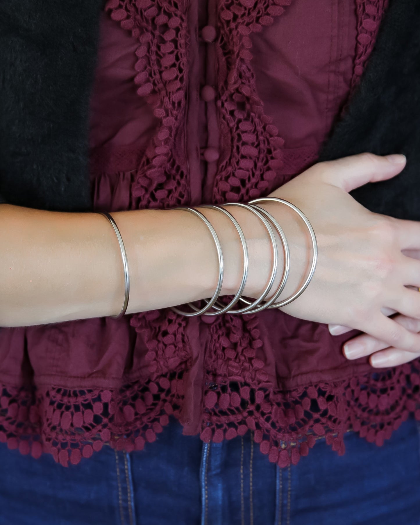 Polished Thin Bangle Bracelet - Stainless Steel
