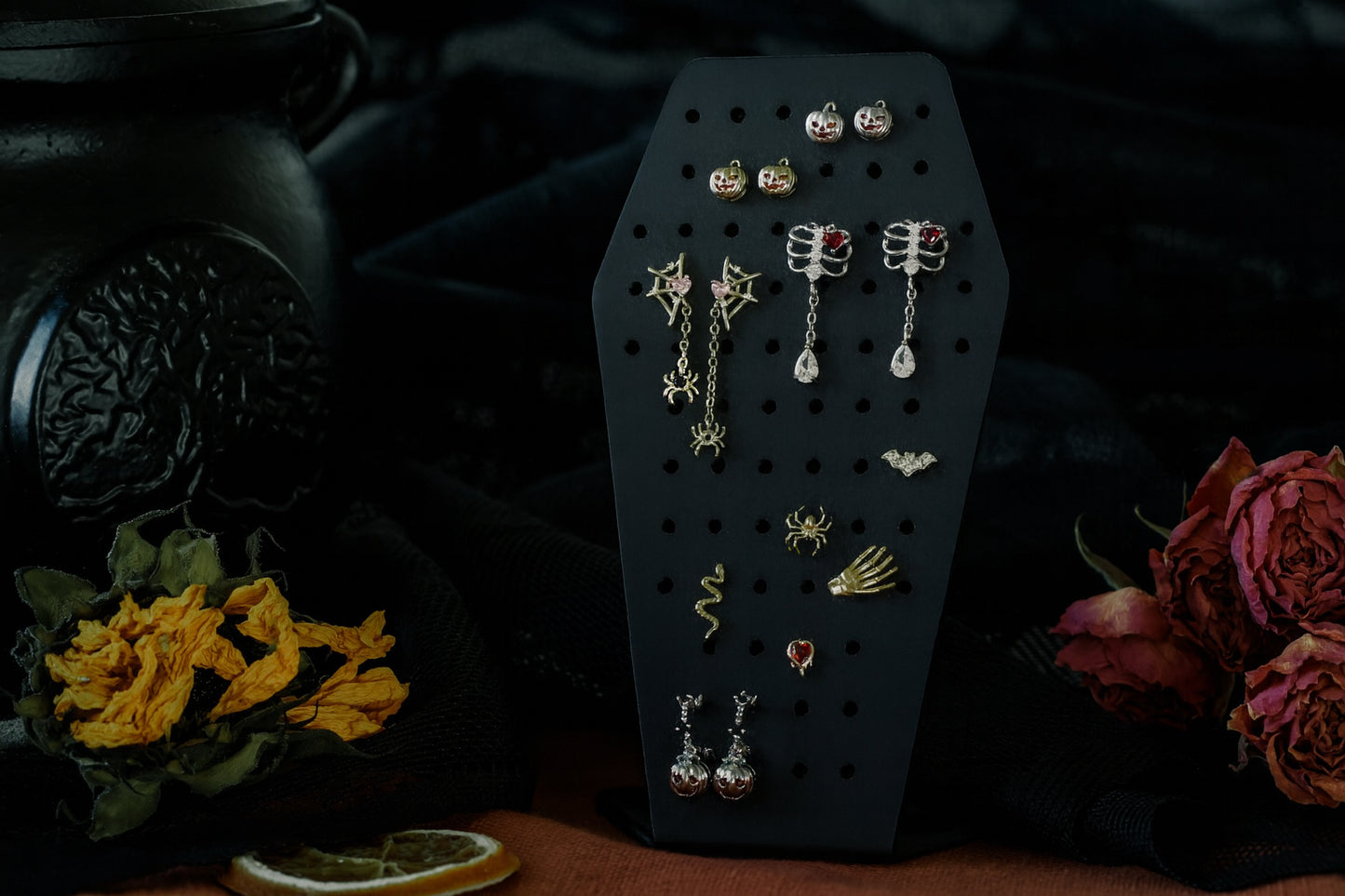 Rib Cage with Dangling Gem Stud Earrings - Pair