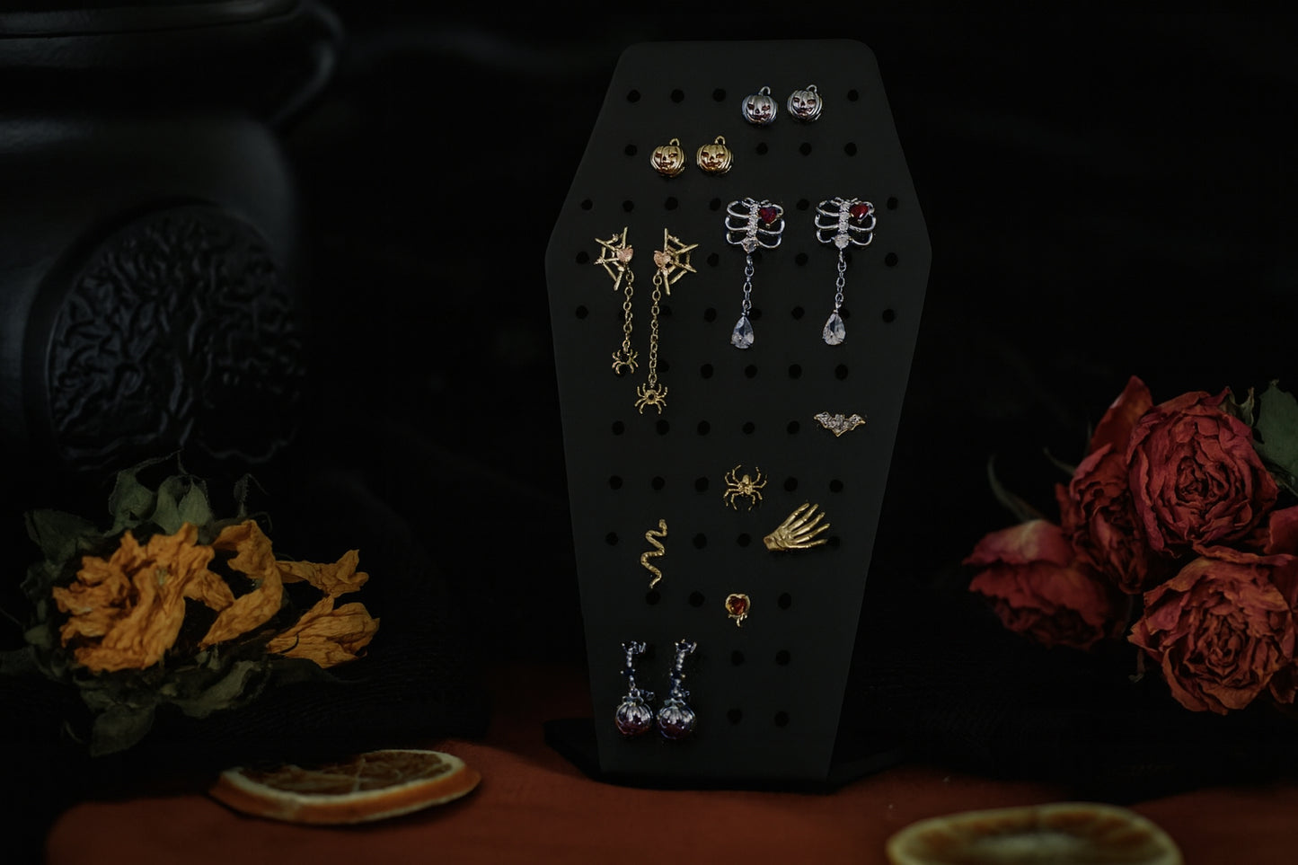 Rib Cage with Dangling Gem Stud Earrings - Pair