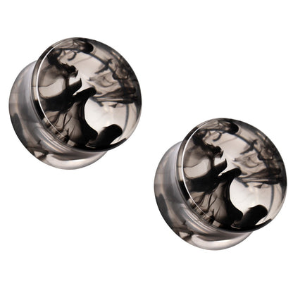 Ultra Clear Acrylic Black Ink Drop Design Saddle Plug Gauges - Pair