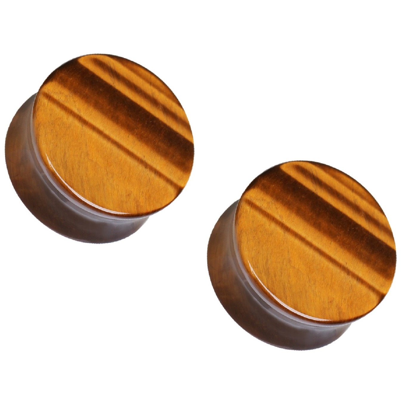 Natural Tiger's Eye Semi-Precious Stone Saddle Plugs
 - Pair