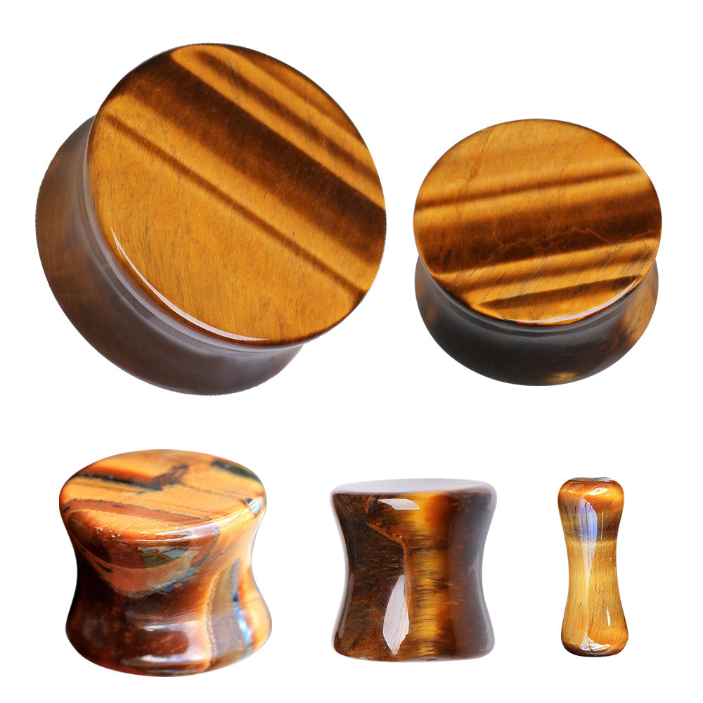 Natural Tiger's Eye Semi-Precious Stone Saddle Plugs
 - Pair