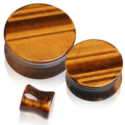 Natural Tiger's Eye Semi-Precious Stone Saddle Plugs
 - Pair