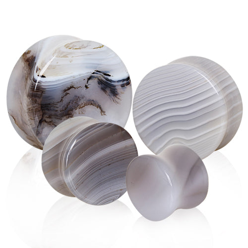 Natural Grey Agate Stone Saddle Plugs
 - Pair