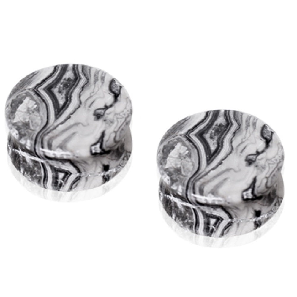 Grey Wave Jasper Natural Stone Saddle Plugs - Pair