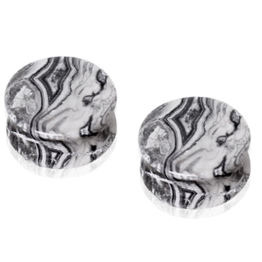 Grey Wave Jasper Natural Stone Saddle Plugs - Pair