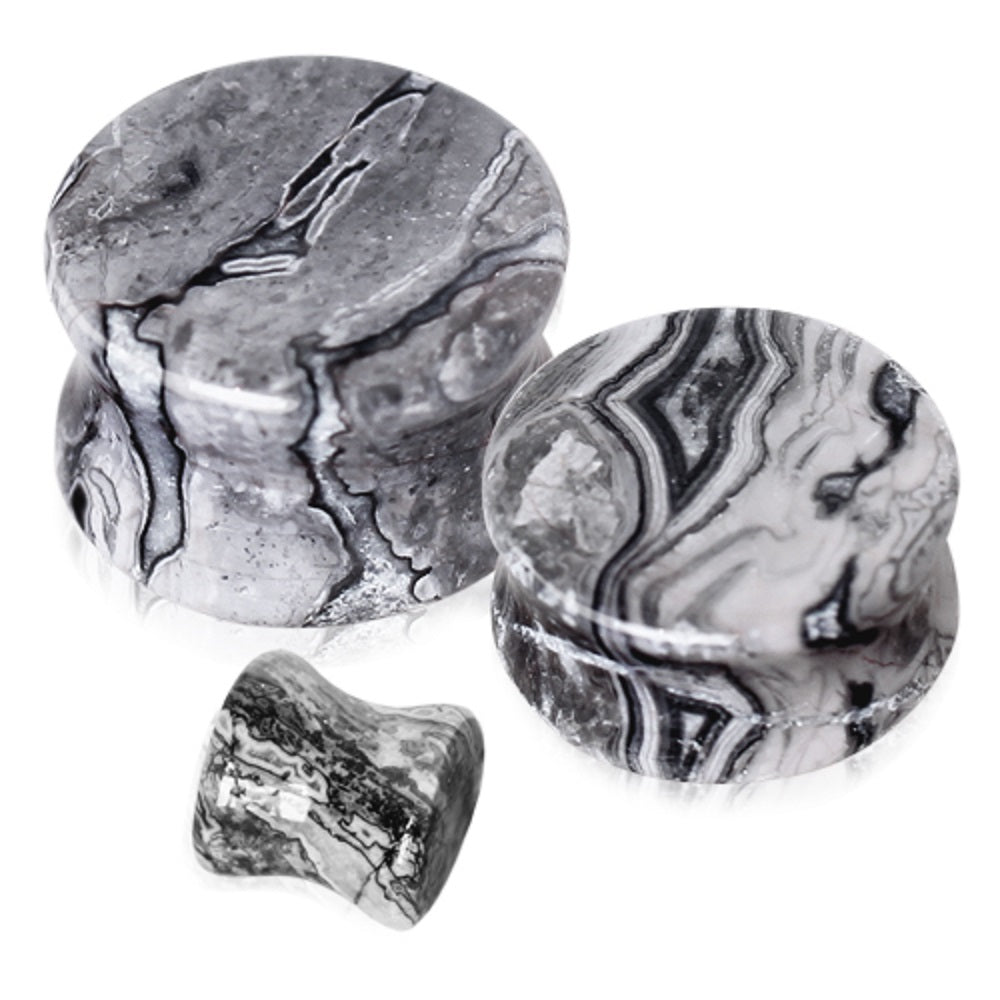 Grey Wave Jasper Natural Stone Saddle Plugs - Pair