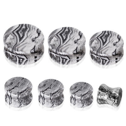 Grey Wave Jasper Natural Stone Saddle Plugs - Pair