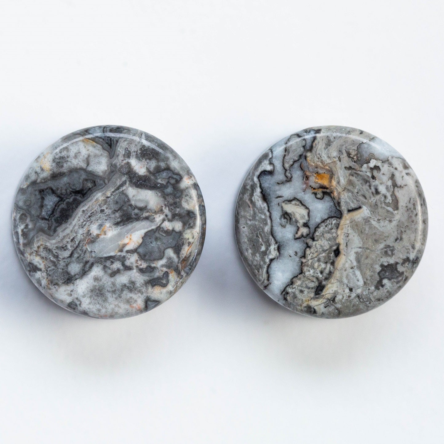 Grey Wave Jasper Natural Stone Saddle Plugs - Pair