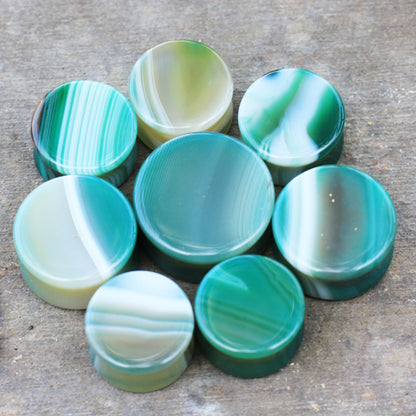 Green Agate Natural Stone Saddle Plugs
 - Pair