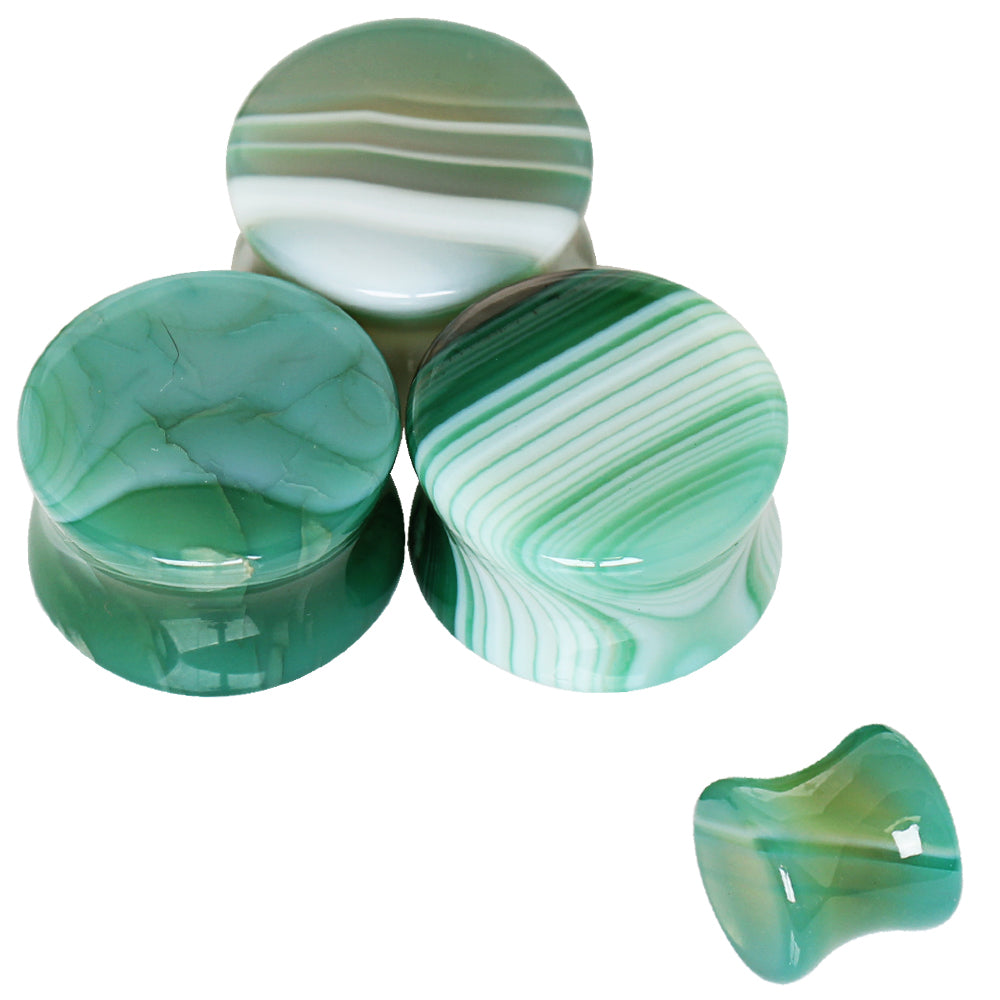 Green Agate Natural Stone Saddle Plugs
 - Pair