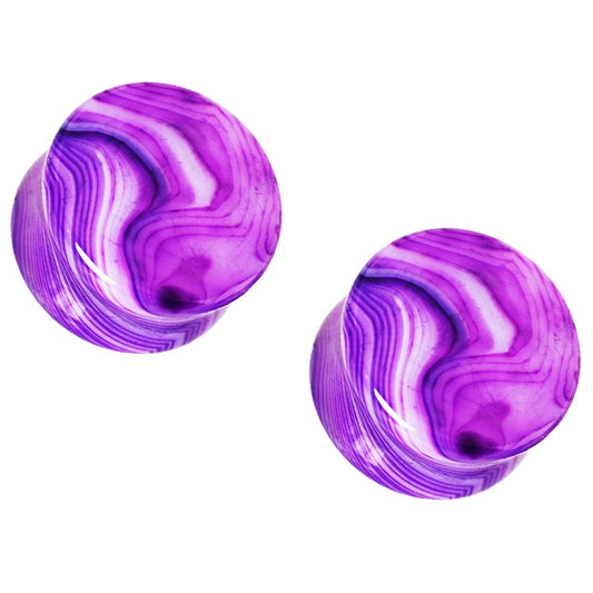 Natural Purple Striped Agate Stone Saddle Plugs
 - Pair