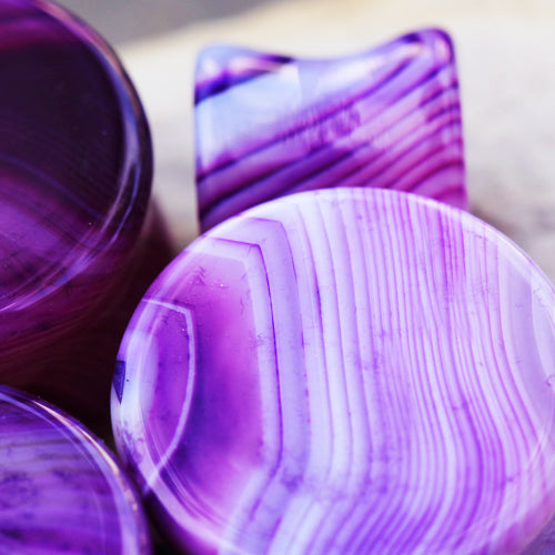 Natural Purple Striped Agate Stone Saddle Plugs
 - Pair