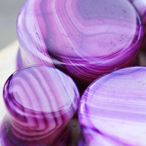 Natural Purple Striped Agate Stone Saddle Plugs
 - Pair