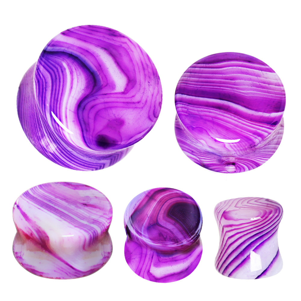 Natural Purple Striped Agate Stone Saddle Plugs
 - Pair