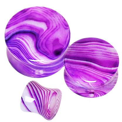 Natural Purple Striped Agate Stone Saddle Plugs
 - Pair