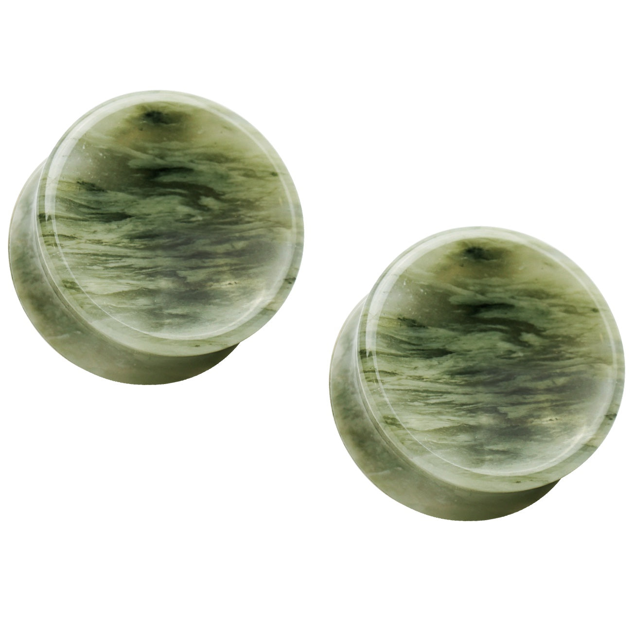 Natural Green Line Jasper Concave Stone Saddle Plugs
 - Pair