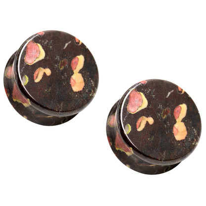 Natural Plum Blossom Jade Stone Saddle Plugs
 - Pair