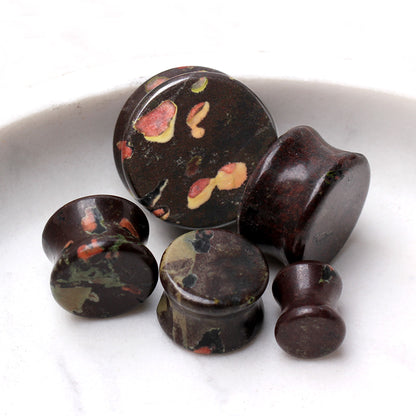 Natural Plum Blossom Jade Stone Saddle Plugs
 - Pair