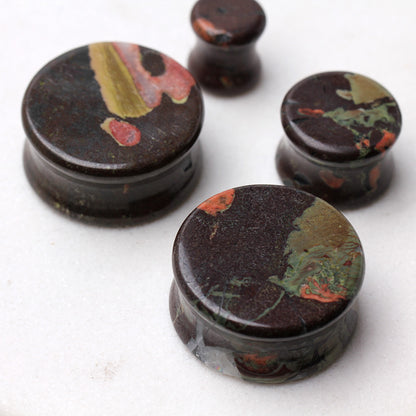 Natural Plum Blossom Jade Stone Saddle Plugs
 - Pair