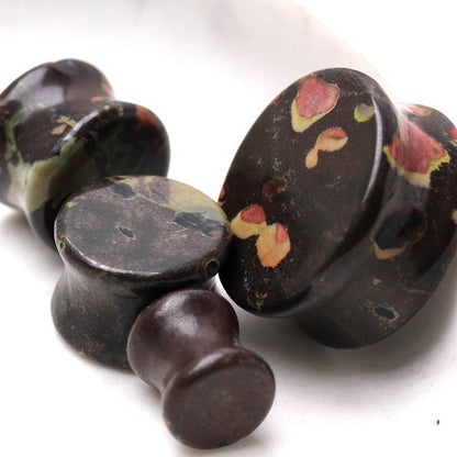 Natural Plum Blossom Jade Stone Saddle Plugs
 - Pair