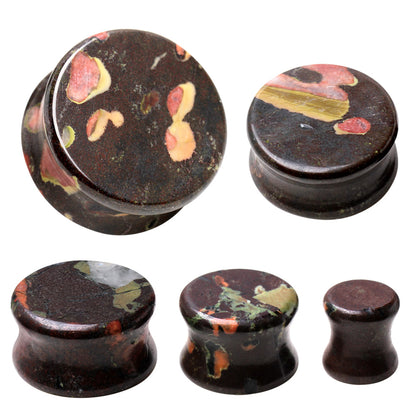 Natural Plum Blossom Jade Stone Saddle Plugs
 - Pair