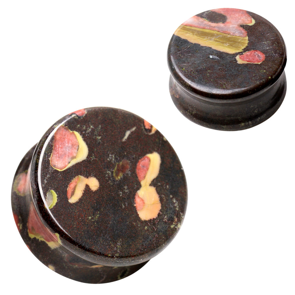 Natural Plum Blossom Jade Stone Saddle Plugs
 - Pair