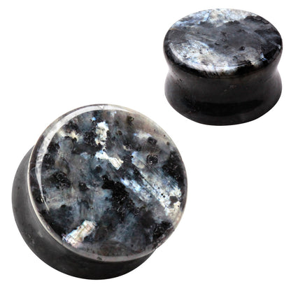 Natural Black Labradorite Stone Double Flared Plugs - Pair