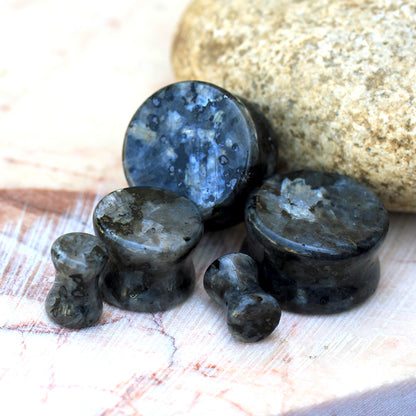 Natural Black Labradorite Stone Double Flared Plugs - Pair