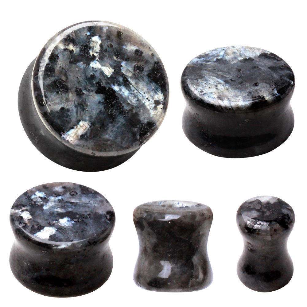 Natural Black Labradorite Stone Double Flared Plugs - Pair