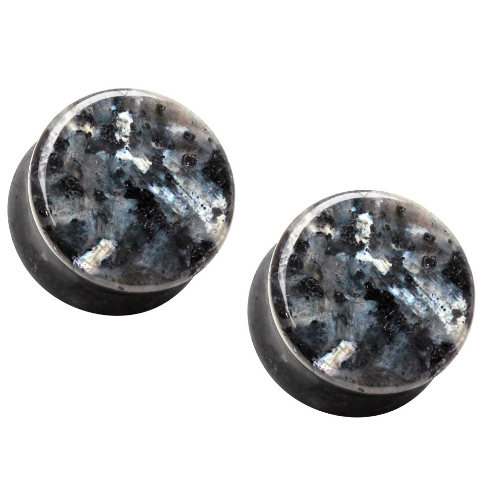 Natural Black Labradorite Stone Double Flared Plugs - Pair