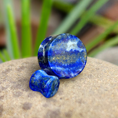 AAA Grade Natural Lapis Lazuli Stone Double Flared Plugs - Pair