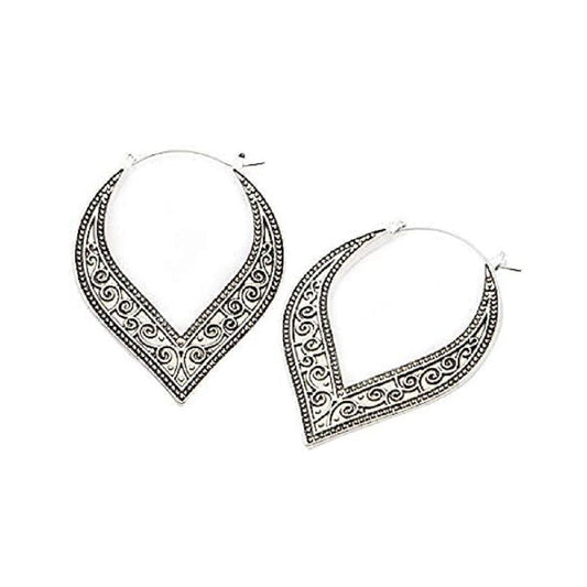 Antique Lace Swirl Plug Hoop Earrings
 - Stainless Steel - Pair