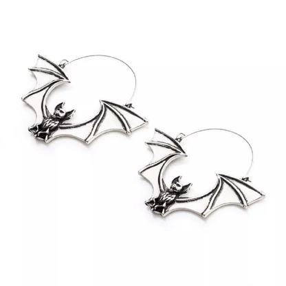 Flying Vampire Bat Plug Hoop Earrings - Stainless Steel - Pair