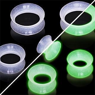 Ultra Thin Silicone Glow in the Dark Double Flared Saddle Tunnels - Pair