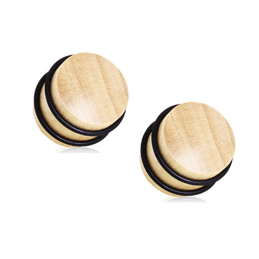 Solid Cylinder Crocodile Wood with O-Rings Domed Faced Solid Plugs - Pair