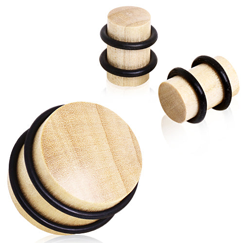 Solid Cylinder Crocodile Wood with O-Rings Domed Faced Solid Plugs - Pair