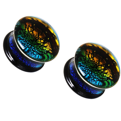 Oceanic Colors Cracked Design Glass Saddle Plugs - Pair