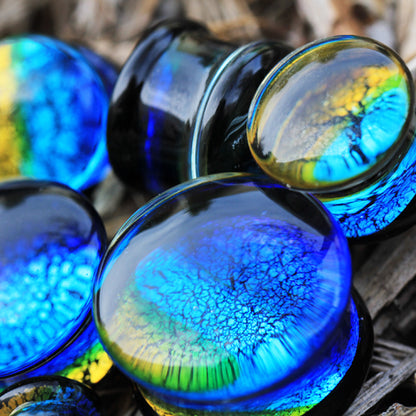 Oceanic Colors Cracked Design Glass Saddle Plugs - Pair